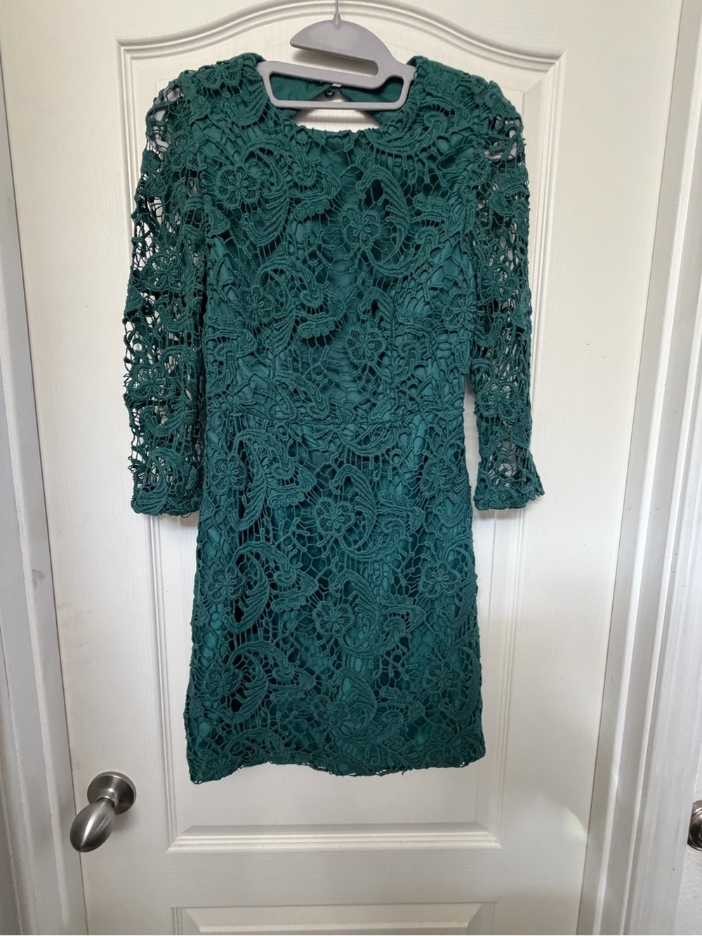 ASOS Petite Teal Crochet Lace Long-Sleeve Dress